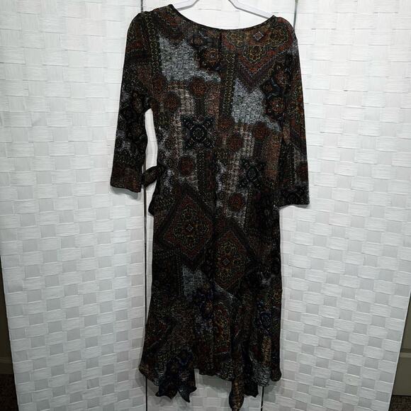 Anthropologie Fig & Flower 3/4 Sleeve Midi Dress Size Large Petite Bow Detail - Picture 3 of 10